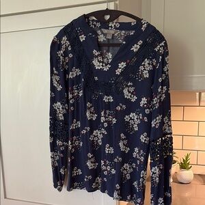 Next Navy Floral Blouse with Lace Accents